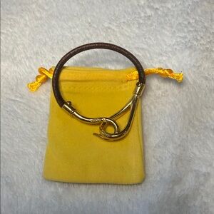 Hermes Brown Leather Bracelet with Gold-Tone Hook